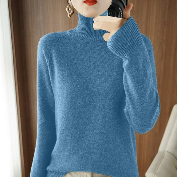 Idoravan Long Sleeve Shirts for Women,Ladies, Women's Fashion R-Neck Long Sleeve Loose Solid Color Blouse Blue S