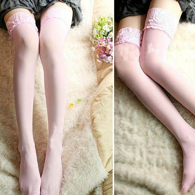 Anvazise Women Lace Thigh High Stockings Over Knee Tights Pantyhose for  Party Nightclub White 
