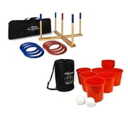 Yard Games Outdoor Giant Ring Toss Lawn Game Bundle w/ Giant Yard Pong Set