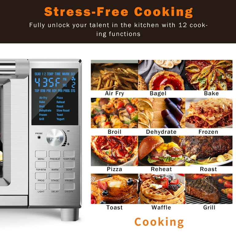 NuWave Bravo Air Fryer Toaster Oven Combo, 12-in-1 Smart Convection Ovens Countertop 30qt with Integrated Digital Temperature Probe, Tray, Basket, Fry