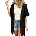 thumbnail image 4 of Breezora Women's Hollow Out Knit Cardigan Short Sleeve Fringe Tassel Lightweight Cover Up Shawl Wrap for Summer, 4 of 10
