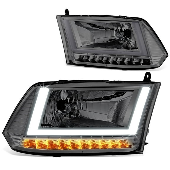 DNA Motoring for 09-14 RAM 1500 Smoked Clear LED DRL Sequential Signal Headlight Lamps Pair