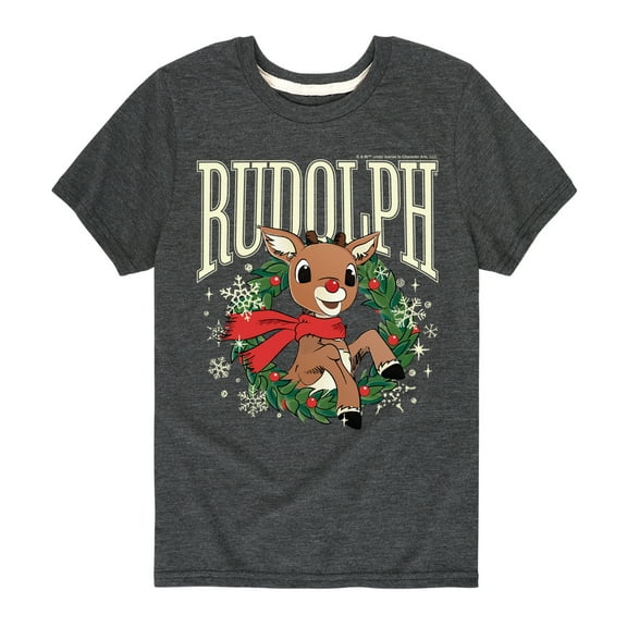 Rudolph - Rudolph Wreath Collegiate - Youth Short Sleeve Graphic T-Shirt