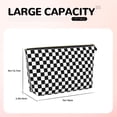 thumbnail image 3 of Black White Checkered Pattren Travel Handbag Leather Purse Organizer Tidy Bag Purse Toiletry Clutch For Women, 3 of 7