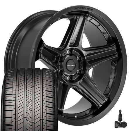DEFIANT Wheels DF07 22 Inch Rims and Tires Fit 6x139.7 22x10 Satin Black - Eagle Touring 285/45-22 (Set of 4)