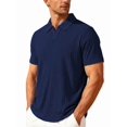 thumbnail image 3 of Mens Casual Shirt Summer Short Sleeve Vacation Button Beach Knit Stretchy Golf Shirts Navy Blue L, 3 of 7