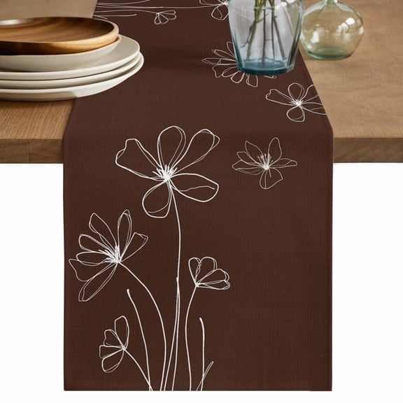 Table Runner 60 Inches Long for Kitchen Dining, Brown Dresser Scarf Farmhouse, Dining Table Decorations for Wedding/Parties, Spring Flora 13 x 60 In