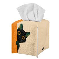 FUIALDOLG Suqare Tissue Box Holder, 5.1"X5.1"X5.5" Waterproof Tissue Box Cover PU Leather Facial Organizer for Dresser Bathroom Home Decor (Black Cat)