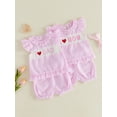 thumbnail image 3 of BemeyourBBs Toddler Baby Girl Summer Clothes Little Baby Girl Mothers Day Fathers Day Outfit I Love Mom Dad Letter Embroidery Flying Sleeve Striped Shirt Tops with Shorts Set Baby Girl Summer Outfit, 3 of 9