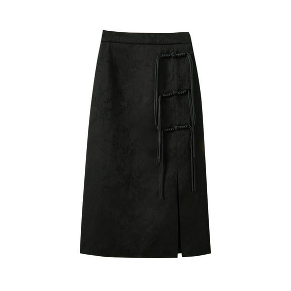 Wdfiry Black Skirt for Women 100% Cotton Elastic Waist Solid Color Button Side Midi Skirts 2025 Summer Fashion Comfortable Skirts