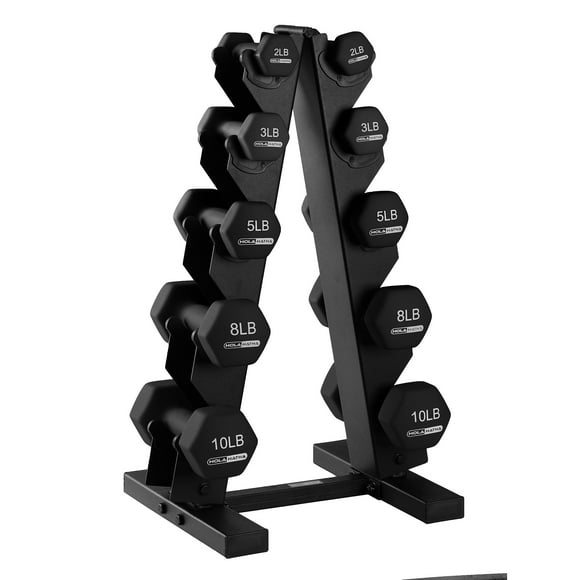 HolaHatha 2, 3, 5, 8, and 10 Pound Neoprene Dumbbell Weight Set with Rack