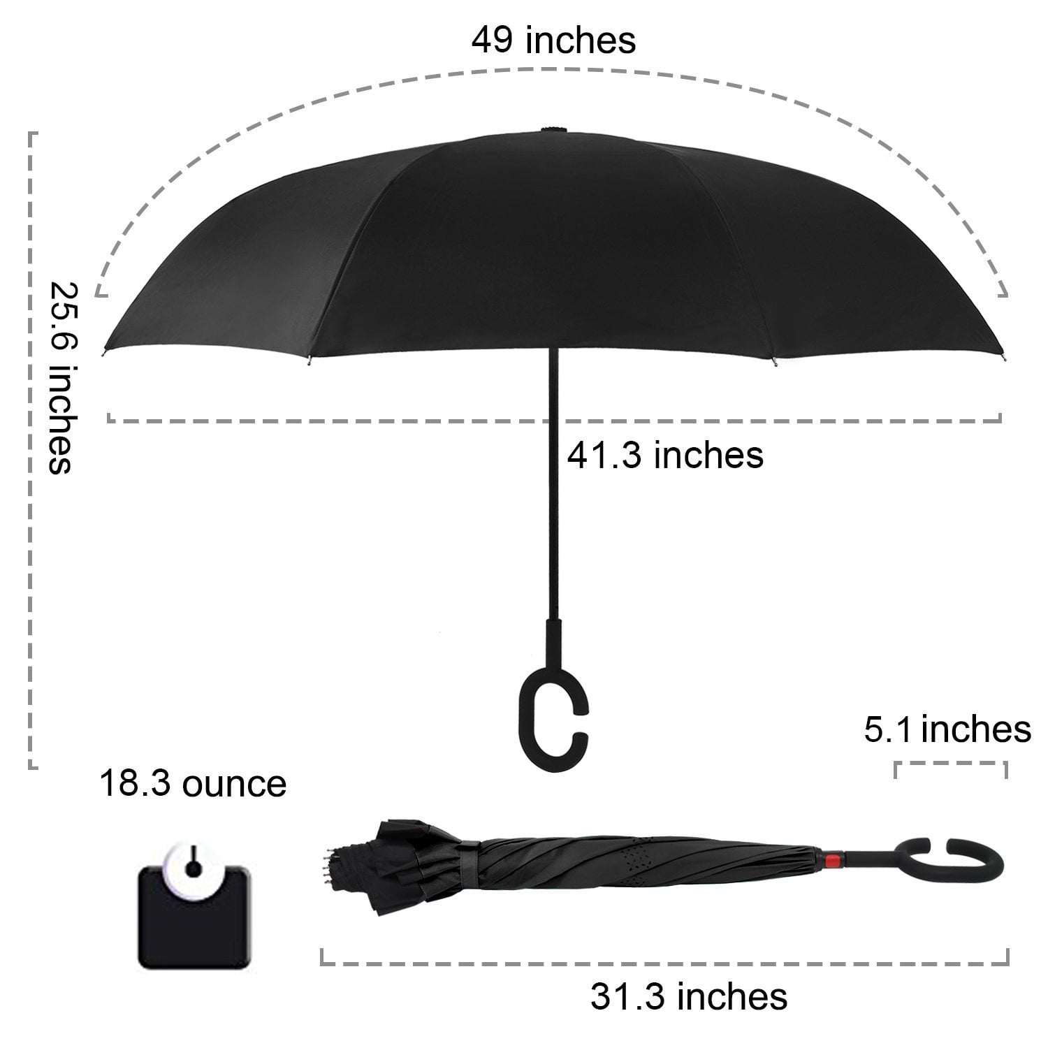 Windproof Double Layer Folding Inverted Umbrella, Self Stand Upside-Down Rain Protection Car Reverse Umbrellas with C-Shaped Handle S12