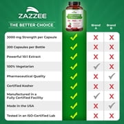 Zazzee Tart Cherry 10:1 Extract 3000 mg Strength – 200 Vegan Capsules – Certified Kosher – Concentrated & Standardized 10X Extract – Antioxidant, Joint & Inflammation Support – All-Natural • Non-GMO