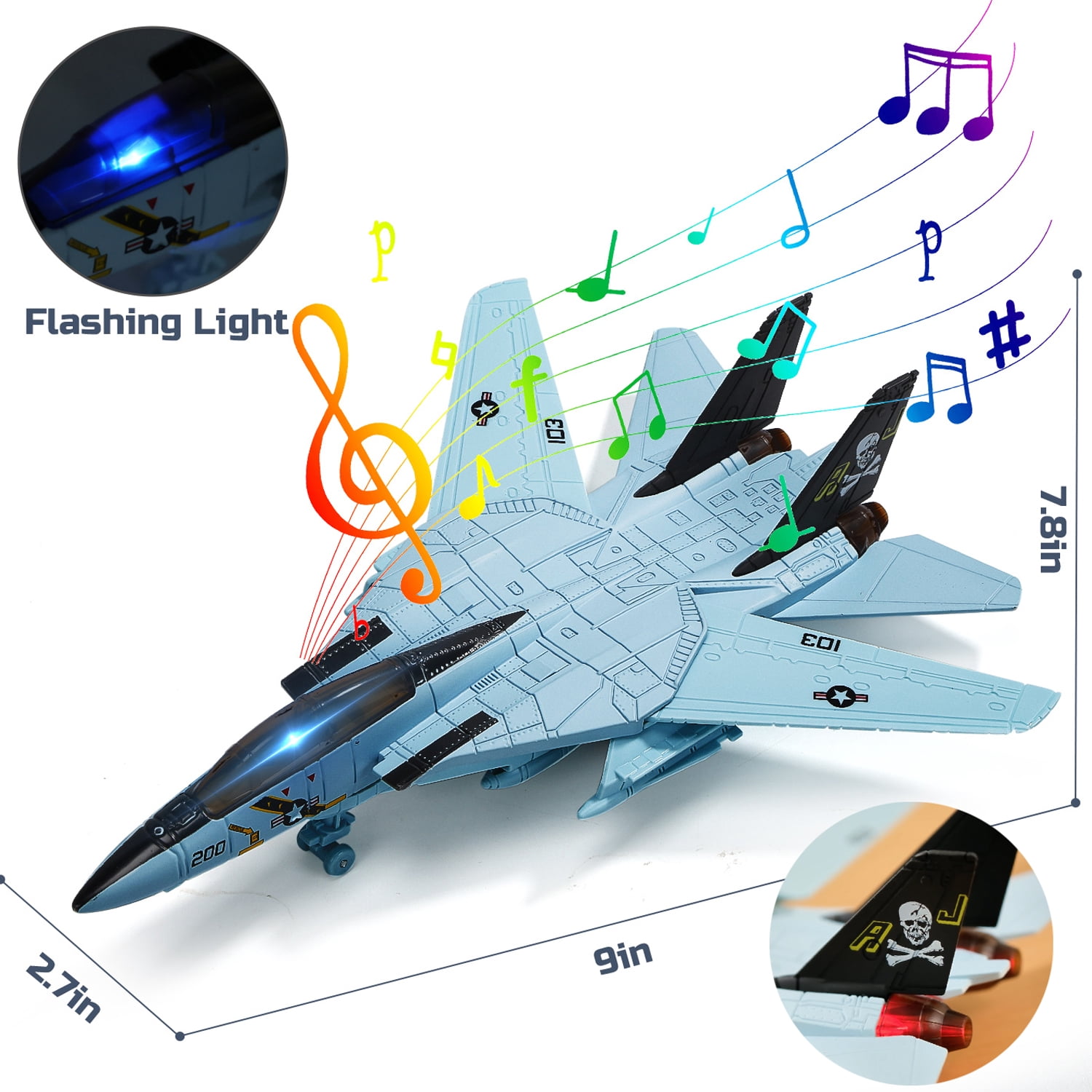 Metal Fighter Jet Toy, F14 & F22 Diecast Planes with Lights & Sounds, Pull Back Military Airplane Toy, Birthday Gift for Toddler,Kids, Boys