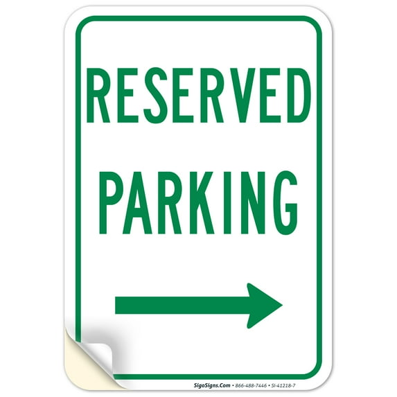 Right Arrow Reserved Parking Green Sign, 10x7 Vinyl Sticker