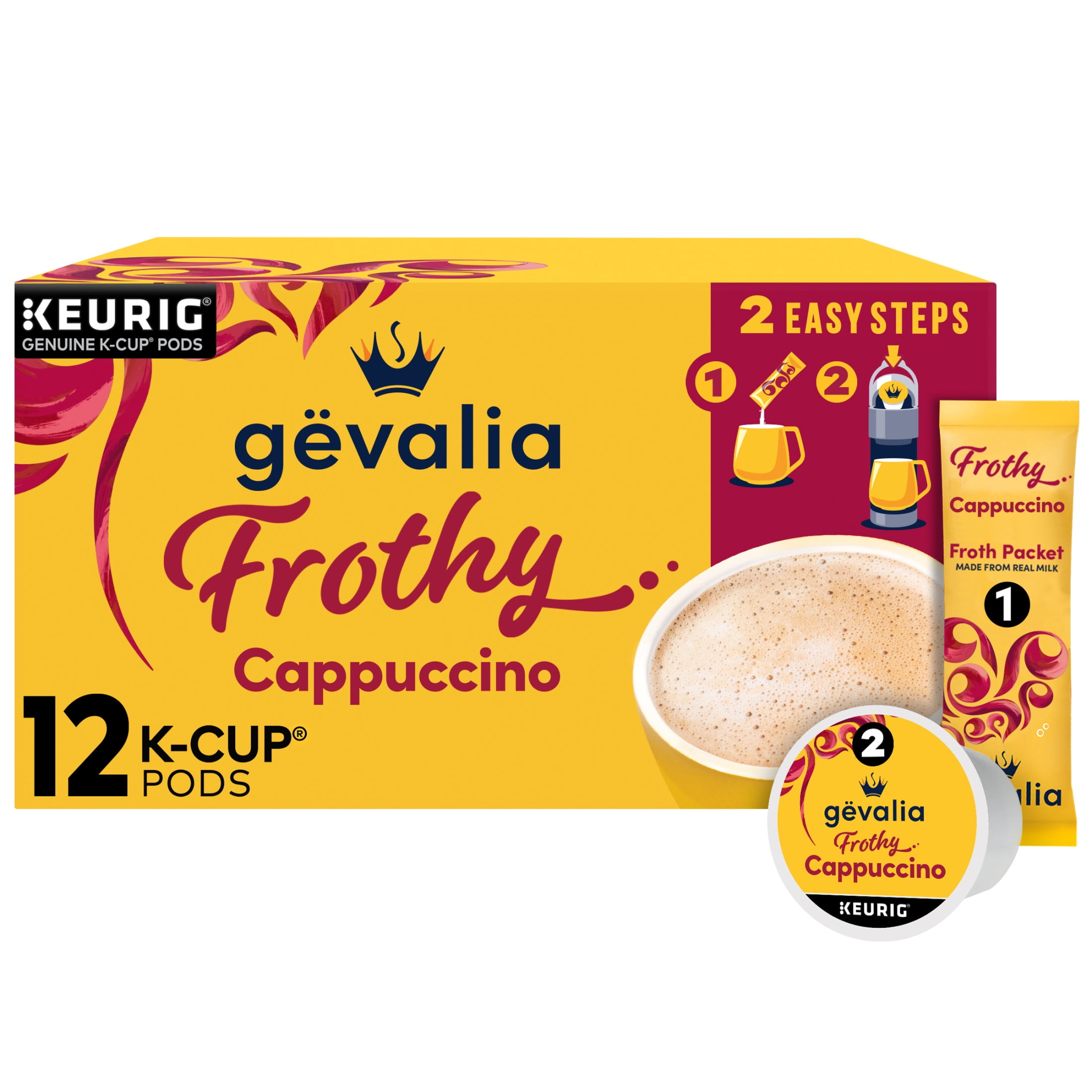 Gevalia Cappuccino K Cup Espresso Coffee Pods & Cappuccino Froth Packets, 12 ct Box