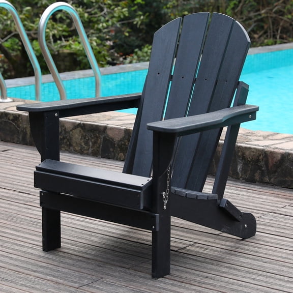 BODANG Folding Adirondack Chair with Dual Cup Holders,Black