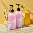 thumbnail image 2 of Pink Glass Dish Soap Dispenser Set - 2x16oz Bottles + White Funnel, Farmhouse Style for Kitchen & Bathroom Countertop Organization, 2 of 8