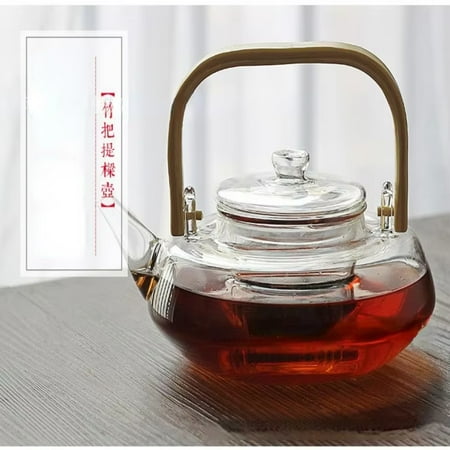 

Elegant Glass Teapot with Filter and Bamboo Lid for Steaming Flower Tea - Pottery Kettle Pot for Heating on Stove Top - Traditional Tea Cooker with Flat Lifting Beam Perfect for Brewing