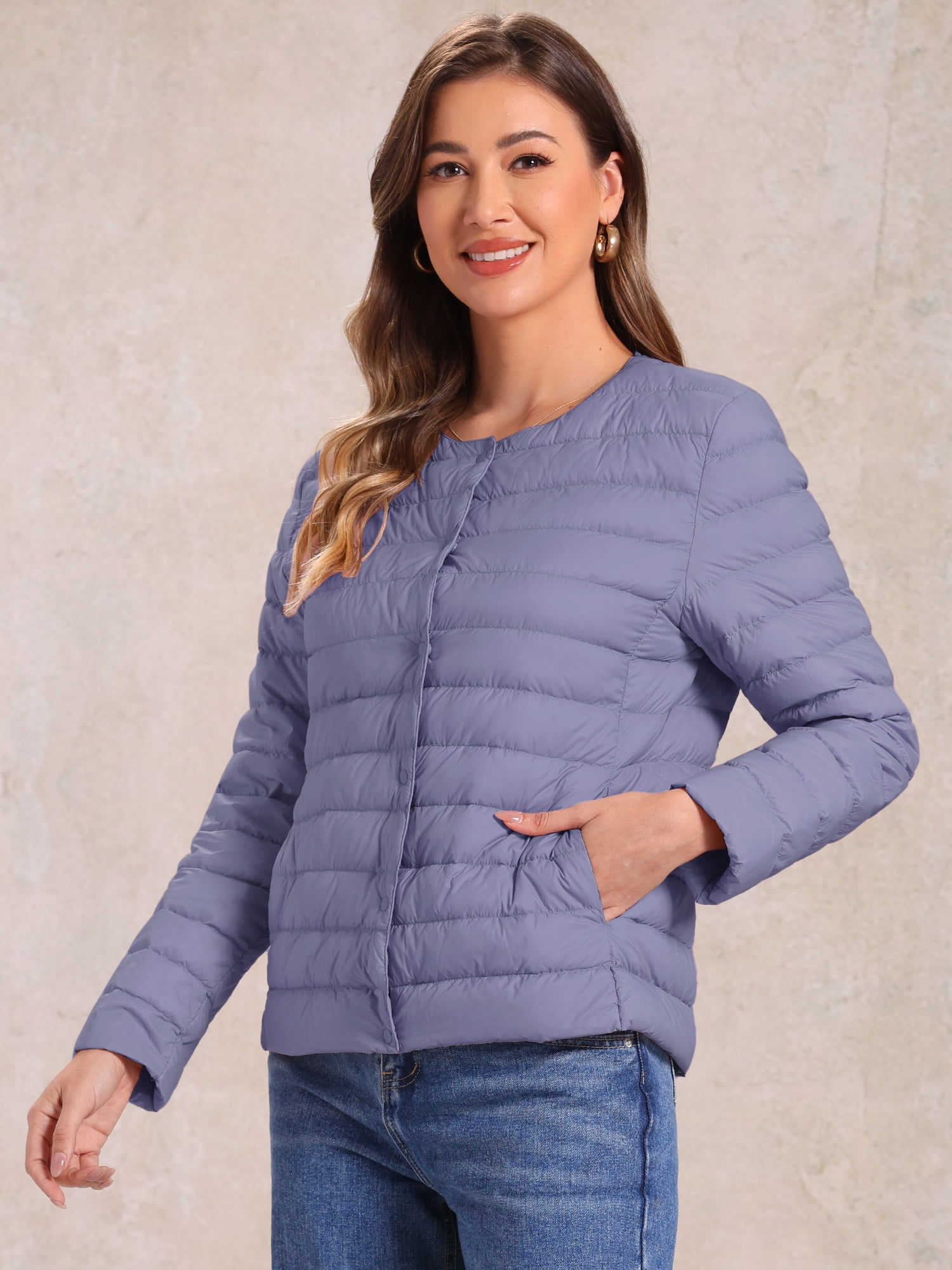 DARING DIVA Women's Puffer Lightweight  Packable Long Sleeve Coat M Grey Blue