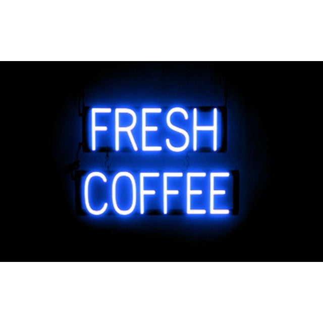 SpellBrite FRESH COFFEE LED Sign for Business. 22.7" x 15.0" Blue FRESH COFFEE Sign Has Neon Sign Look With Energy Efficient LED Light Source. Visible from 500+ Feet, 8 Animation Settings.