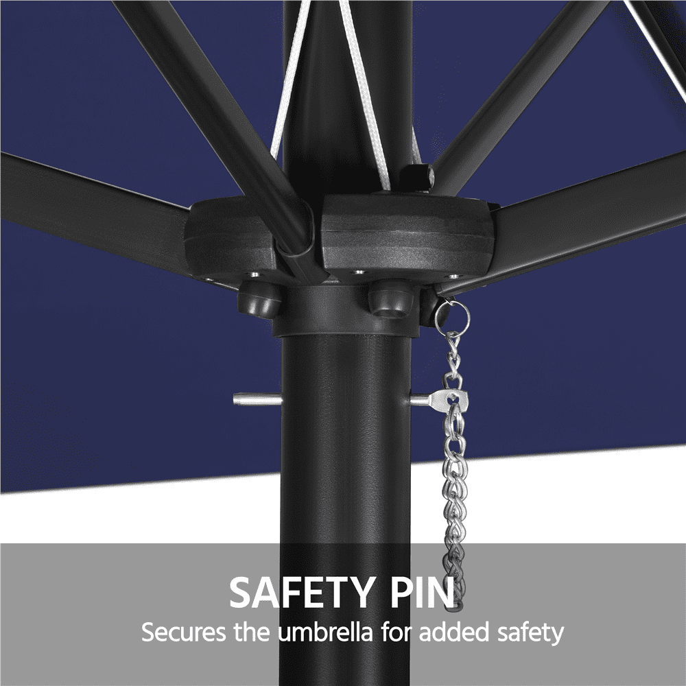 Renwick 13×8ft Large Patio Umbrella with Base & Solar Light Strips, Navy Blue