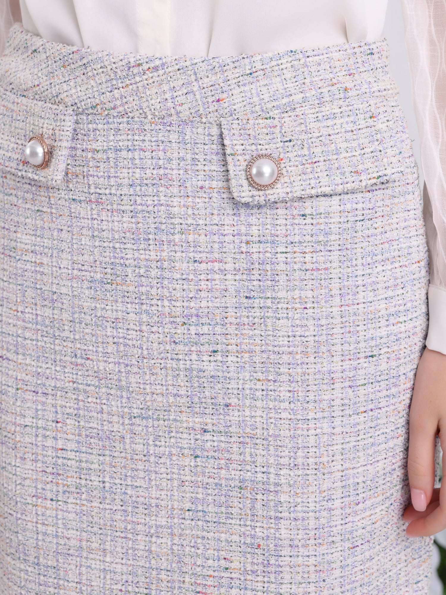DARING DIVA Women's Tweed Pencil High Waisted Bodycon Midi Skirts XL Light Purple
