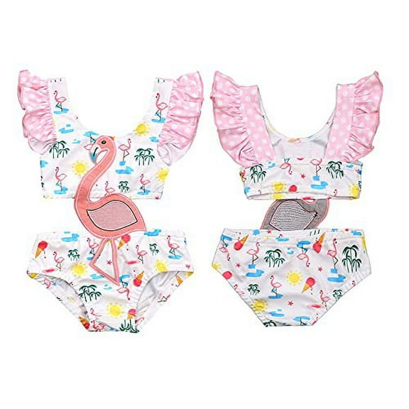 Styles I Love Infant Baby Girls Pink Flamingo Bikini Look Cutout One-Piece Swimsuit Bathing Suit Beach Swimwear (18 Months)