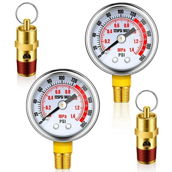 4Pcs Air Relief Valve and Air Gauge Set,1/4in NPT Air Valve 0-200 PSI