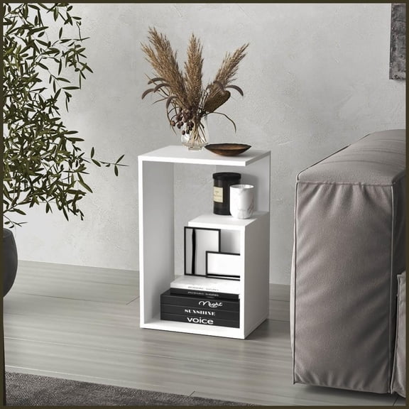 Compact 3-Tier Black & White Coffee Table - Multi-Functional Space-Saving Side Table for Living Room