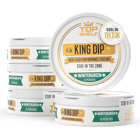Top Shelf King Dip, Nootropic Energy Caffeine Pouches for Alpha Performance, Focus & Neuro Brain Supplement | Coffee Pouch Alternative (Wintergreen)