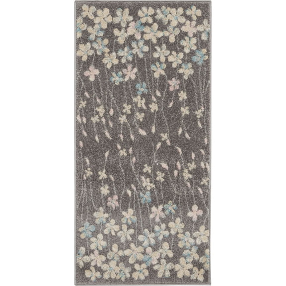 Nourison Tranquil 2' X 4' Grey/Beige Area Rug Bohemian Botanical Vine and Bloom by Nourison