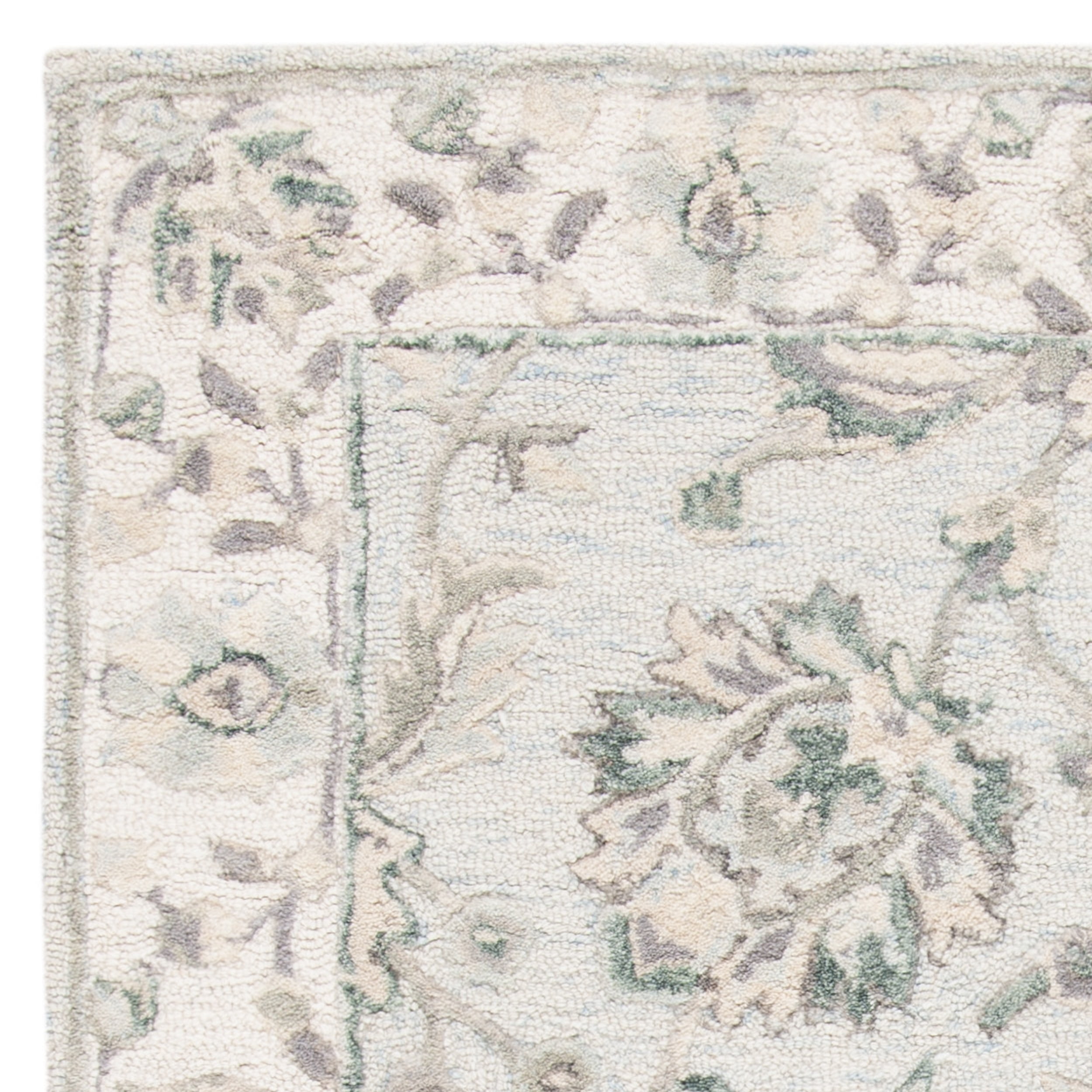SAFAVIEH Glamour Pierce Floral Bordered Wool Area Rug, Light Blue/Ivory, 5' x 8'