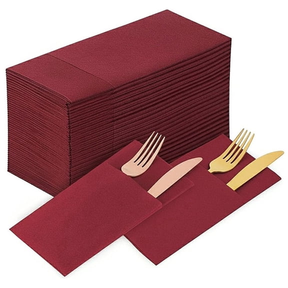 50 Pack Burgundy Disposable Paper Napkins, Cloth Like Dinner Napkins with Pocket, 16x16 Inch for Wedding & Party