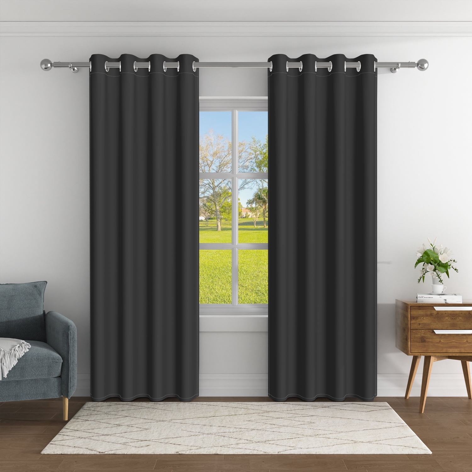 Aofoto Dark Gray Blackout Curtains Thermal Curtains Outdoor Curtains Drapes for Patio, 2 Panels,52W x 63L inches