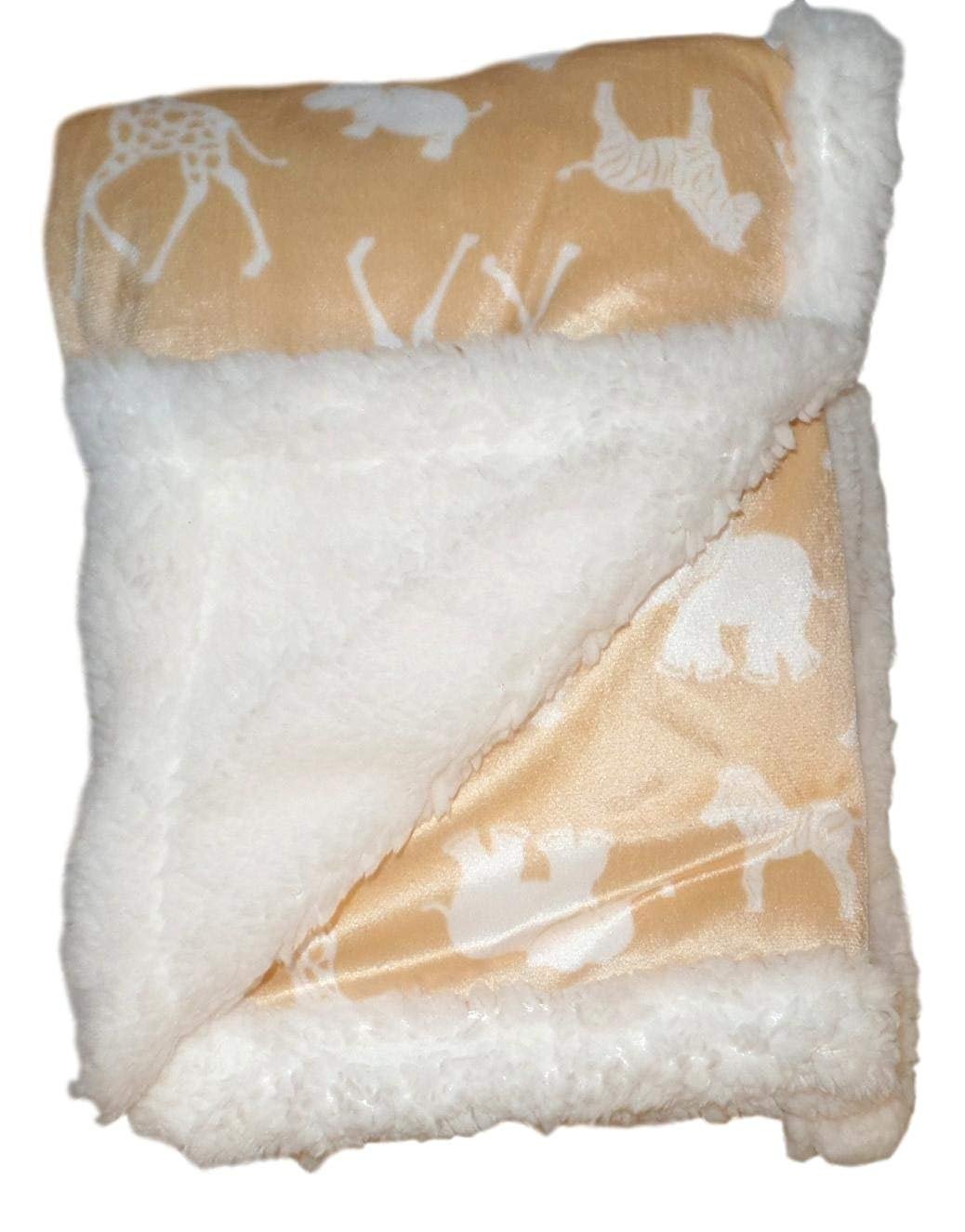 Reversible Baby Soft Plush Blanket (Blank Golden Safari)
