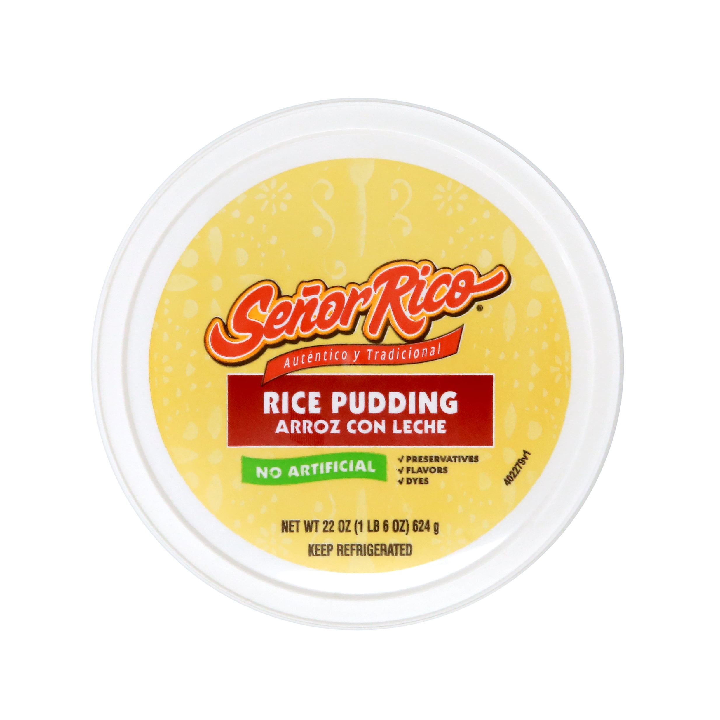 Senor Rico Rice Pudding, 22 oz Plastic Tub, Refrigerated, 1/2 Cup Serving, Gluten-Free