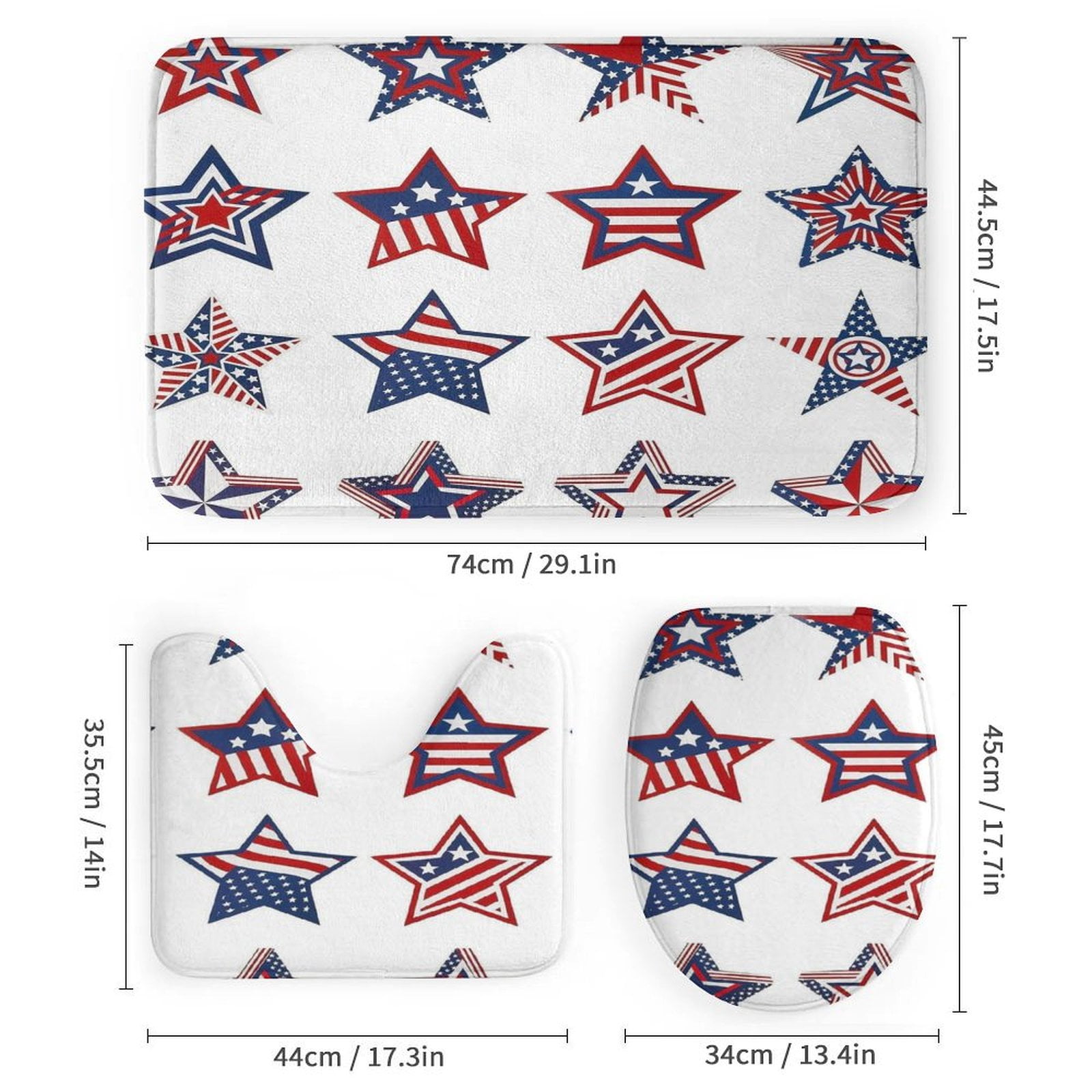 4th of July 4Pcs Shower Curtain Set Shower Curtain Set with Carpet Bath Mat