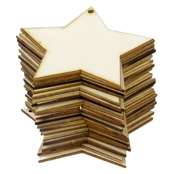 yotijay 25Pcs 8cm Natural Wooden Star Shape Wood Pieces DIY Craft Woodwork Embellishment