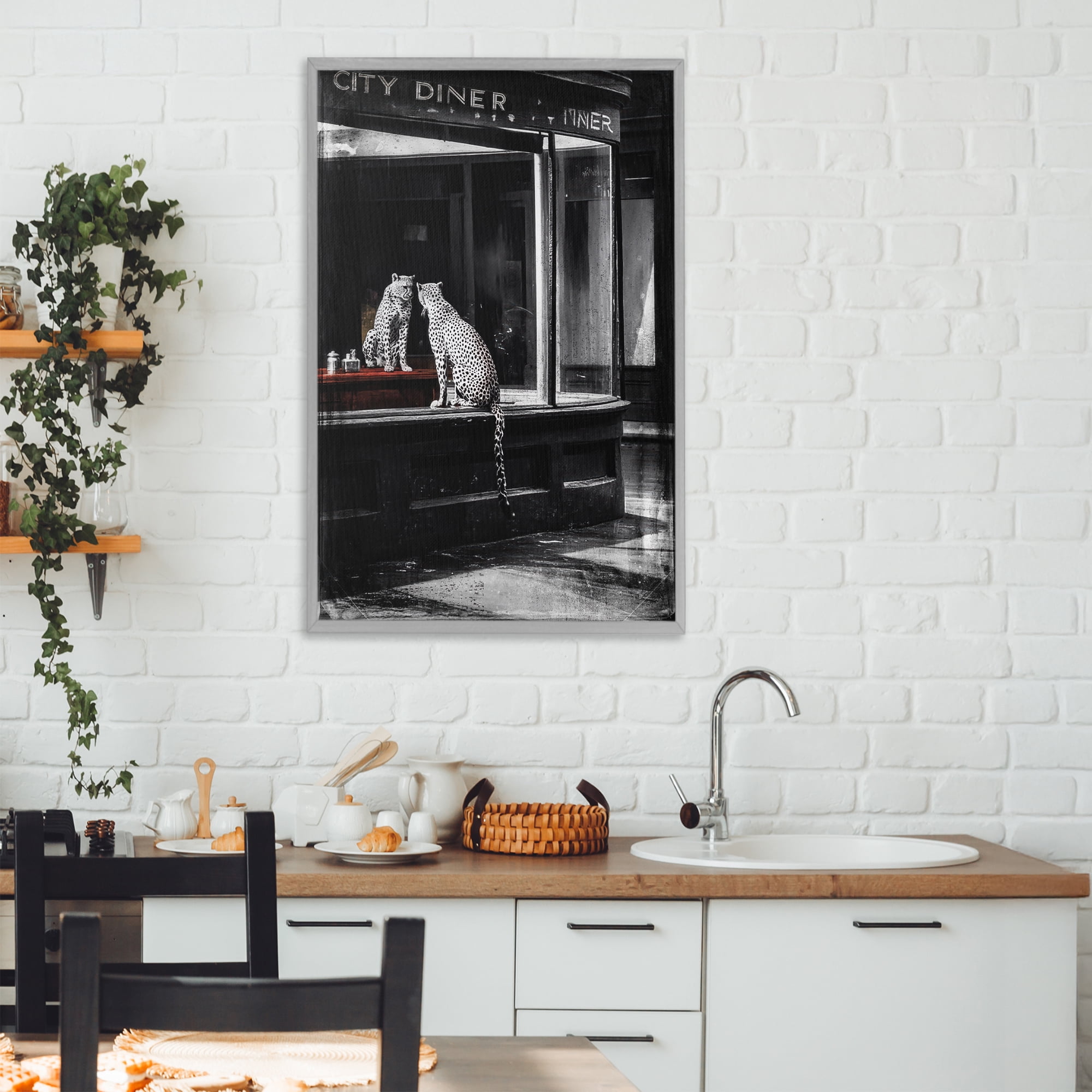 Stupell Industries Diner Noir Leopard Reflection Gray Framed Giclee Art, design by Annabelle Hall