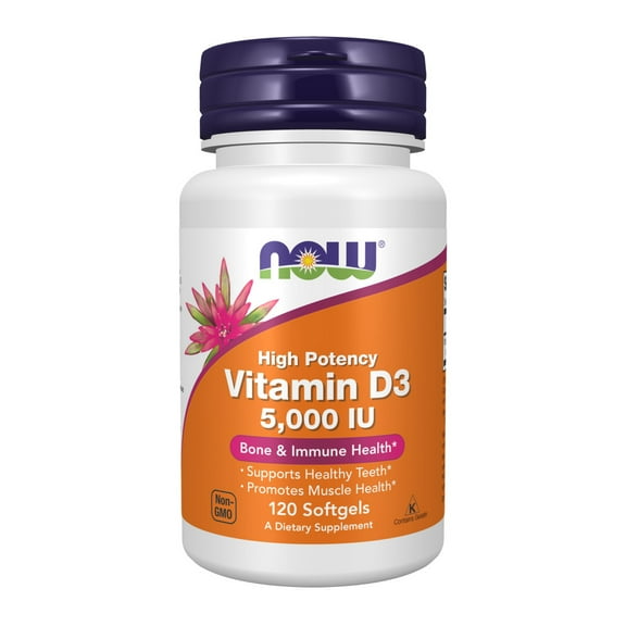 NOW Supplements, Vitamin D-3 5,000 IU, High Potency, Structural Support*, 120 Softgels