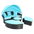 thumbnail image 2 of ModFusion Outdoor Furniture Round Daybed Set with Retractable Canopy, Clamshell Wicker Sunbed Sectional Seat, Black Rattan & Turquoise Cushion, 2 of 9