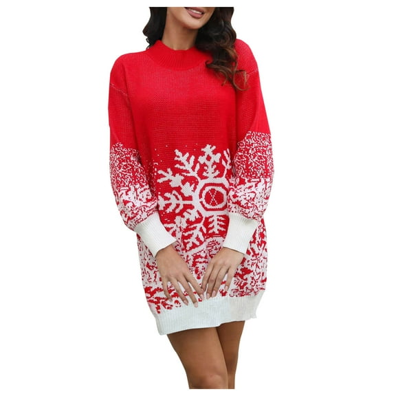 ShomPort Winter Knitted Sweater for Women Fall Casual Long Sleeve Crewneck Printed Pullover Tops
