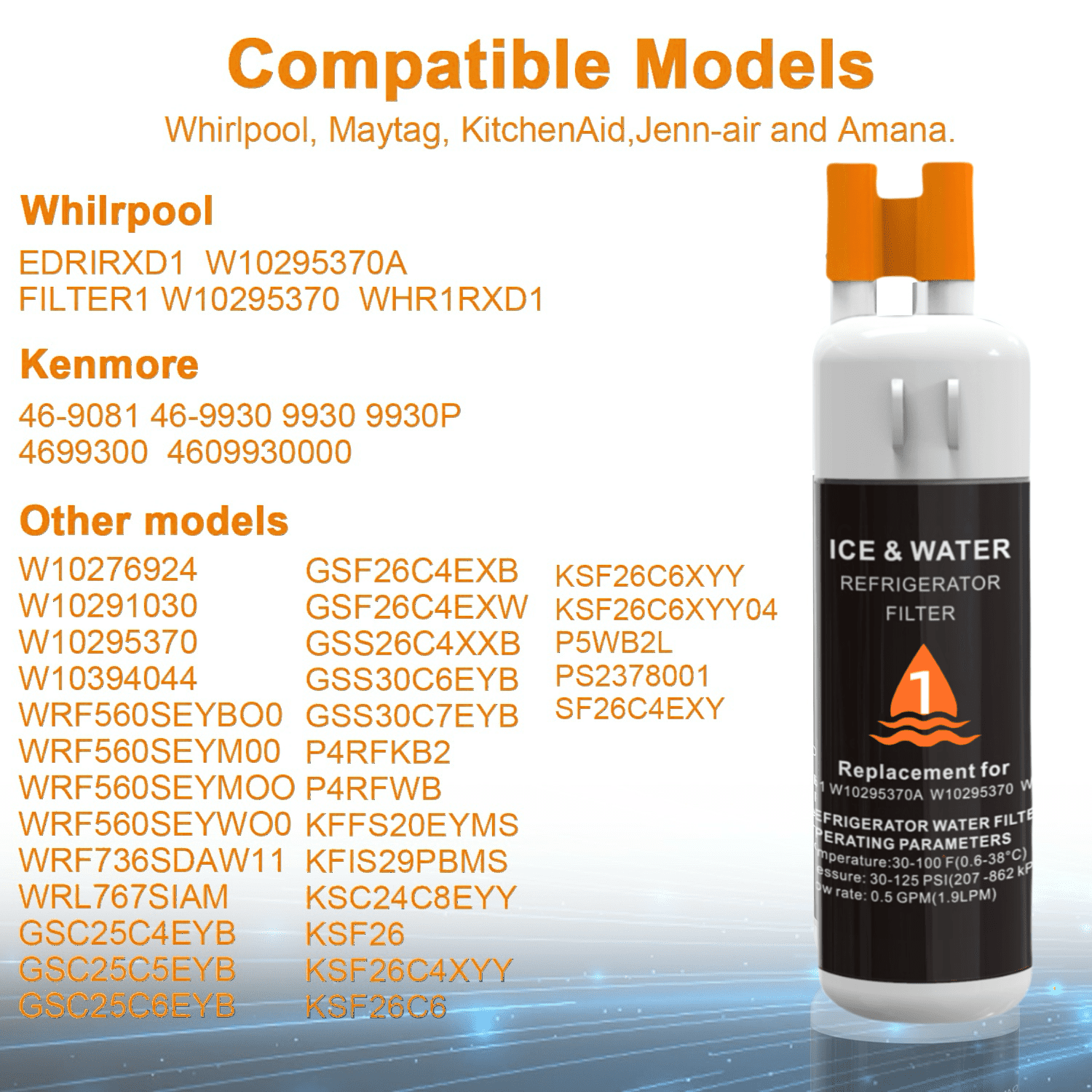 EDR1RXD1 Water Filter 1 Replacement Compatible with W10295370A,Filter 1,WHR1RXD1,EDR1RXD1B,46-9081,46-9930,P8RFWB2L,P4RFWB,3 Pack