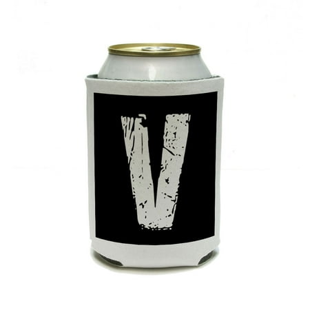 - V Letter Black - White - Distressed Can Cooler Drink Insulator Beverage Insulated Holder
