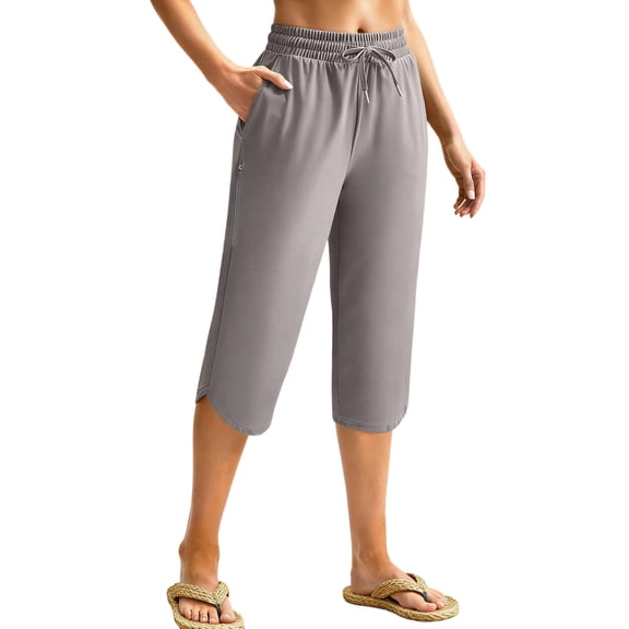 Sexlip Women's Capri Pants Summer zipper fly solid color slit with pockets for daily wear classic and timeless style Gray XXXL