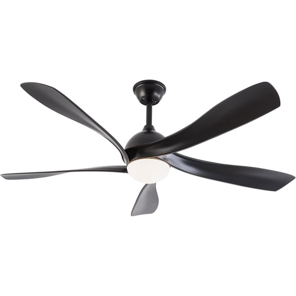 52" Ceiling Fan with Light and Remote Control, 5 Blades 6-Speed Reversible Ceiling Fan for Bedroom Dinning Living Room(Black)