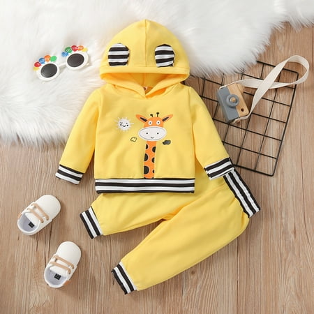 

Hunpta Kids Boys Girls Casual Long Sleeves Cute Cartoon Deer Prints Hooked Sweatshirts Pants 2pcs Set Outfit