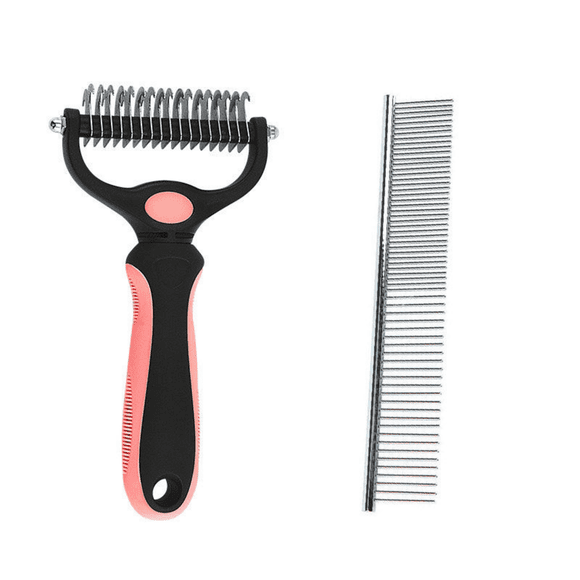 Pets, Paws and Ideas Double-Sided Dematting Brush & Comb Set for Dogs & Cats, Pet Grooming Tool to Remove Mats, Tangles & Loose Hair, Deshedding Undercoat Rake, Undercoat Loose Hair Removal