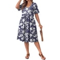 thumbnail image 4 of WellSize Plus size Dresses For Women Floral Casual V Neck Short Sleeve Sundresses Midi Summer Dress with Pockets, 4 of 8